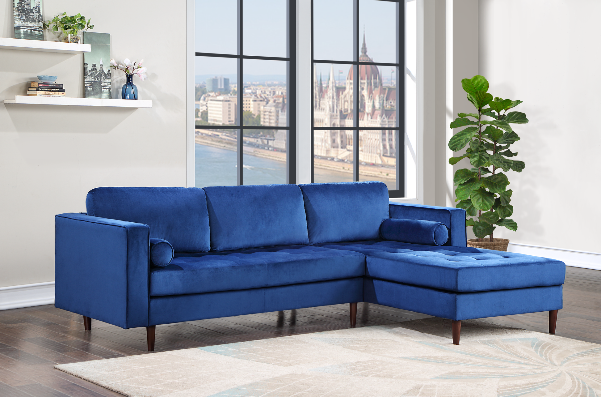 Roxy Blue Modern Contemporary Solid Wood Velvet Sectional