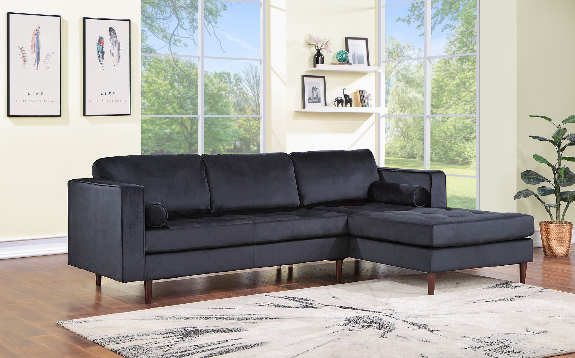 Roxy Blue Modern Contemporary Solid Wood Velvet Sectional