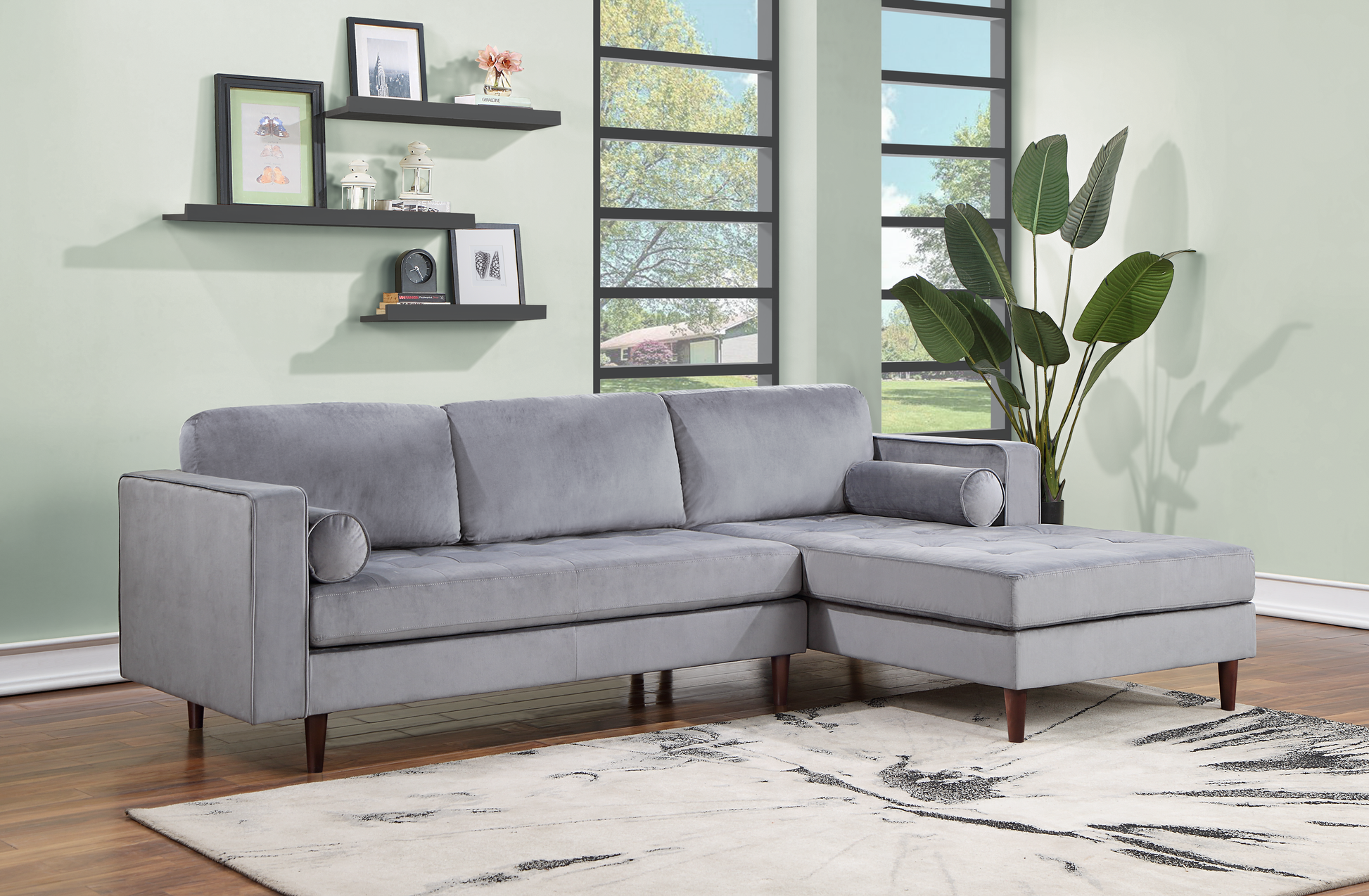 Roxy Blue Modern Contemporary Solid Wood Velvet Sectional