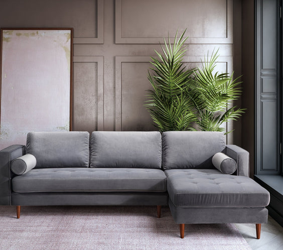 Roxy Grey Modern Contemporary Solid Wood Velvet Sectional