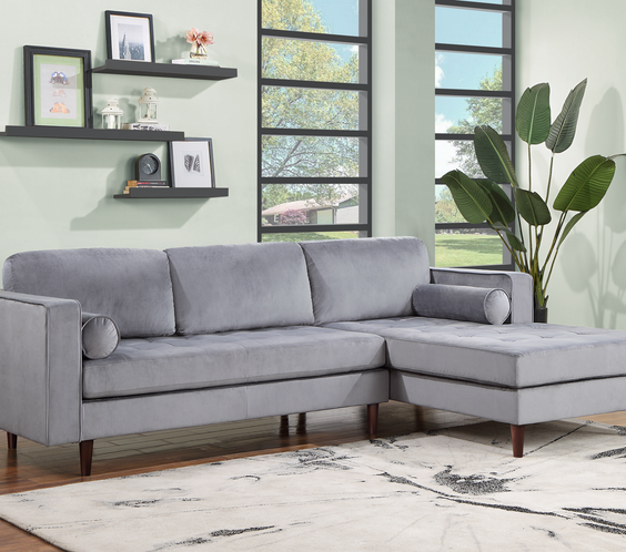 Roxy Grey Modern Contemporary Solid Wood Velvet Sectional