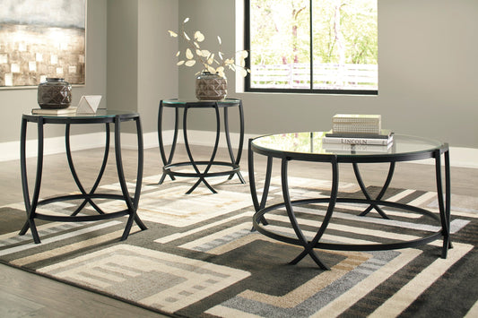 Tarrin Black Modern Contemporary Metal And Glass Round Occasional Table Set