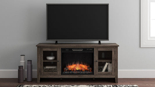 Arlenbry Gray Modern Contemporary Transitional Wood TV Stand With Storage With Glass Doors With Fireplace
