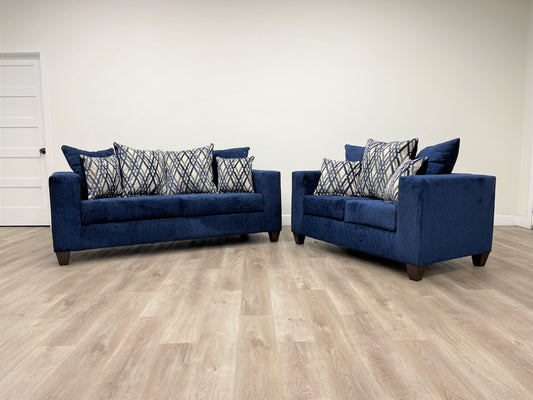 Dora Blue Modern Contemporary Chenille Velvet Upholstered 2Pc Sofa & Loveseat Set