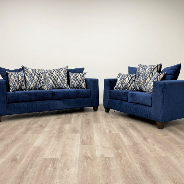Dora Blue Modern Contemporary Chenille Velvet Upholstered 2Pc Sofa & Loveseat Set