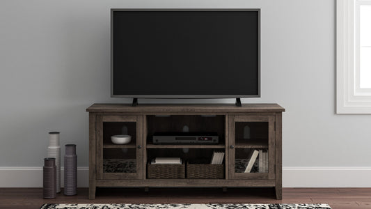 Arlenbry Gray Modern Transitional Wood TV Stand With Storage With Glass Doors