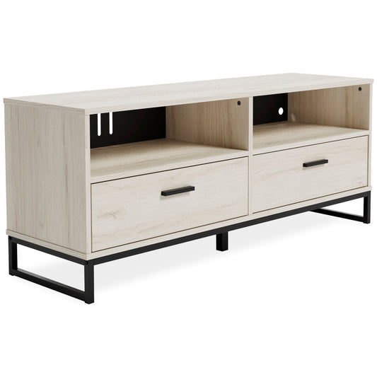 Ashley Socalle Medium Natural/Black Modern Contemporary Metal Solid Wood TV Stand With Cabinet And Storage