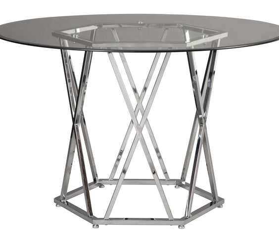 Ashley Chrome/White Modern Contemporary Glass Faux Leather Crystal Round 5Pc Dining Set