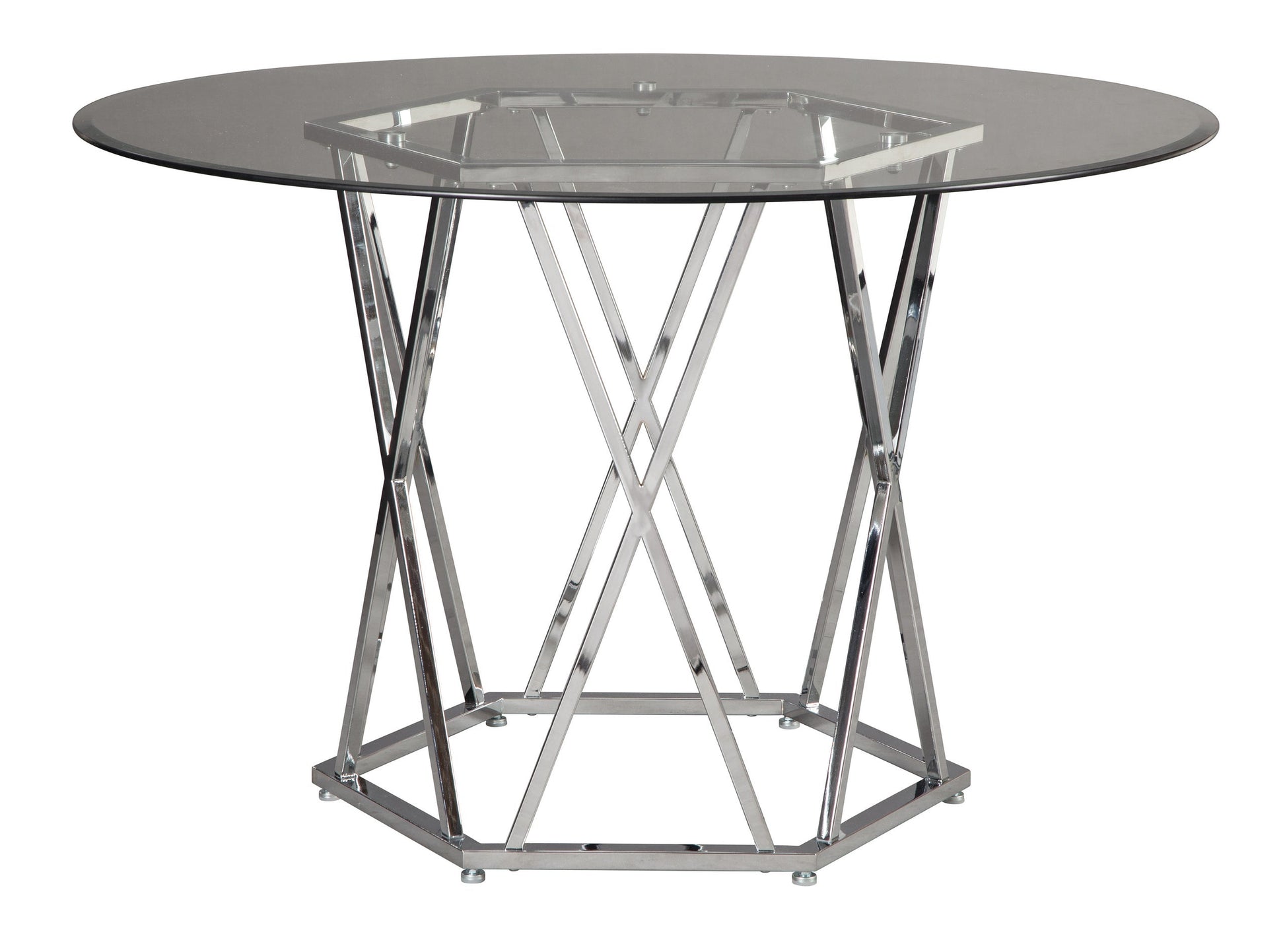 Ashley Chrome/White Modern Contemporary Glass Faux Leather Crystal Round 5Pc Dining Set