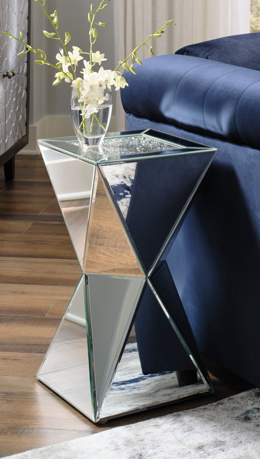 Gillrock Silver Modern Transitional Glass And Wood Pedestal Mirror Accent Square Table
