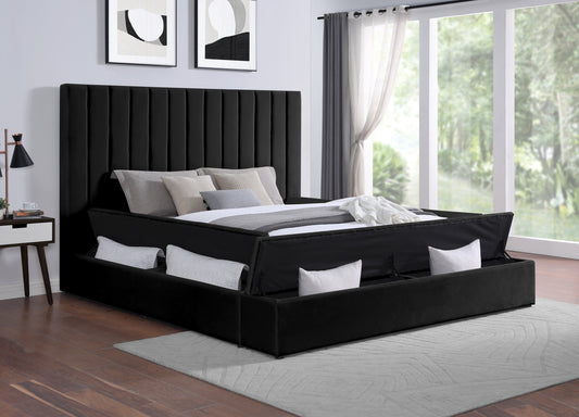 France Black Modern Velvet Upholstered Storage Platform Queen Bed