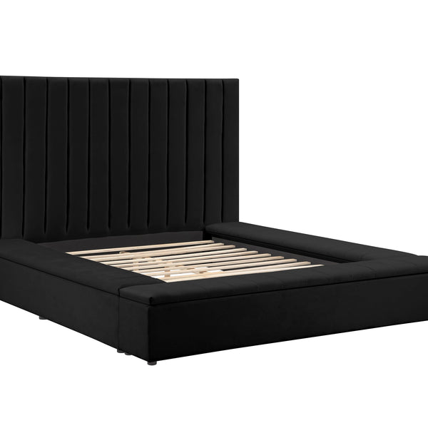 France Black Modern Contemporary Velvet Upholstered Tufted Platform Storage King Bed