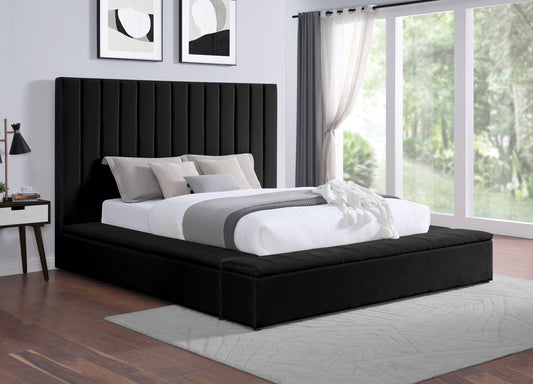 France Black Modern Contemporary Velvet Upholstered Tufted Platform Storage King Bed