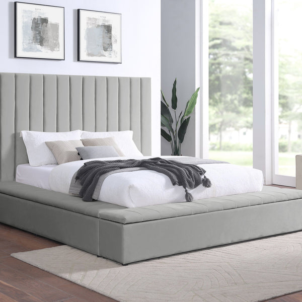France Gray Modern Velvet Upholstered Storage Platform Queen Bed