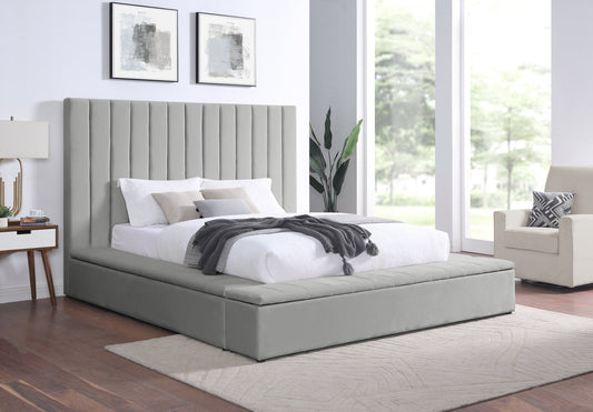 France Gray Modern Velvet Upholstered Storage Platform King Bed