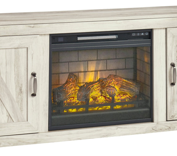 Bellaby White Modern Transitional Contemporary Solid Wood TV Stand With Cabinet With Fireplace