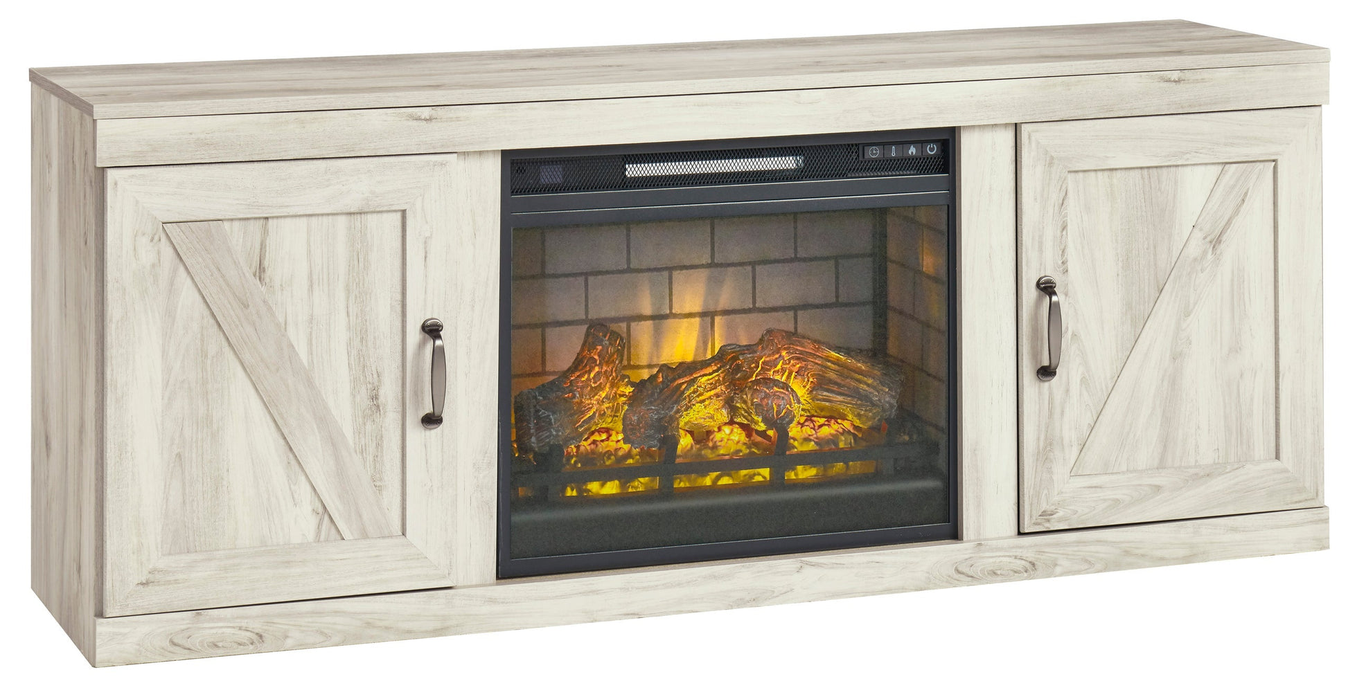 Bellaby White Modern Transitional Contemporary Solid Wood TV Stand With Cabinet With Fireplace