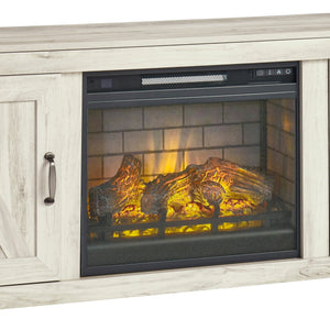 Bellaby White Modern Transitional Contemporary Solid Wood TV Stand With Cabinet With Fireplace