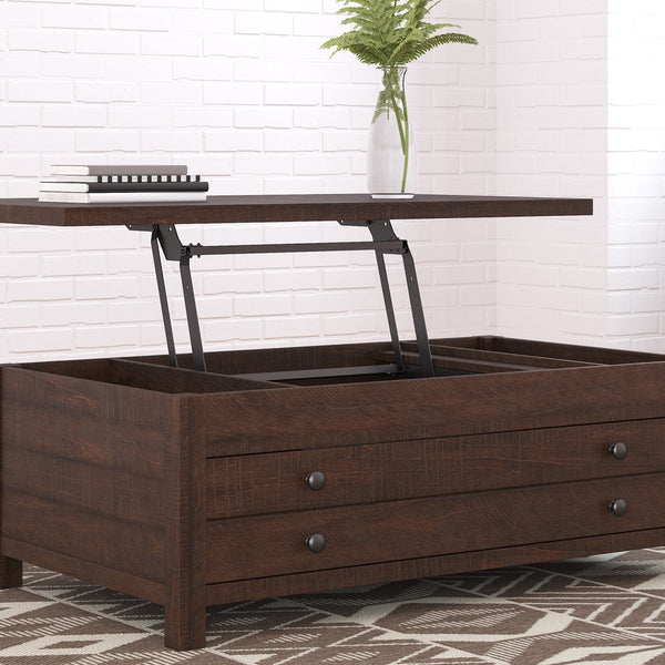 Camiburg Brown Contemporary Modern Wood Lift Top Rectangular Cocktail Table with Storage