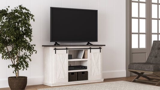 Dorrinson Antique White Modern Transitional Sleek Wood Two-toned TV Stand With Storage