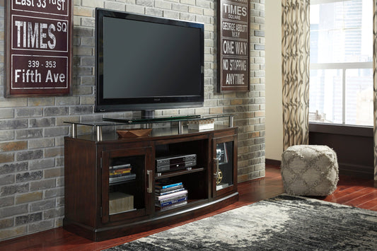 Chanceen Dark Brown Modern Contemporary Rustic Solid Wood TV Stand With Cabinet Glass Doors