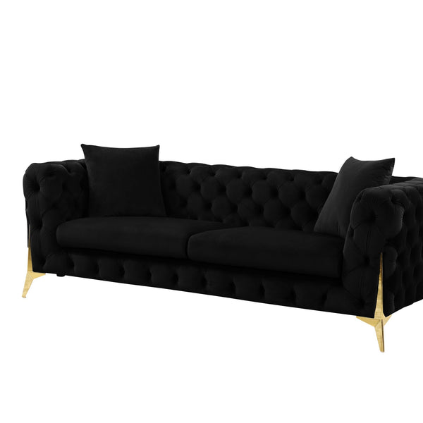 Star Black Modern Contemporary Velvet Upholstered Tufted 2Pc Sofa & Loveseat Set