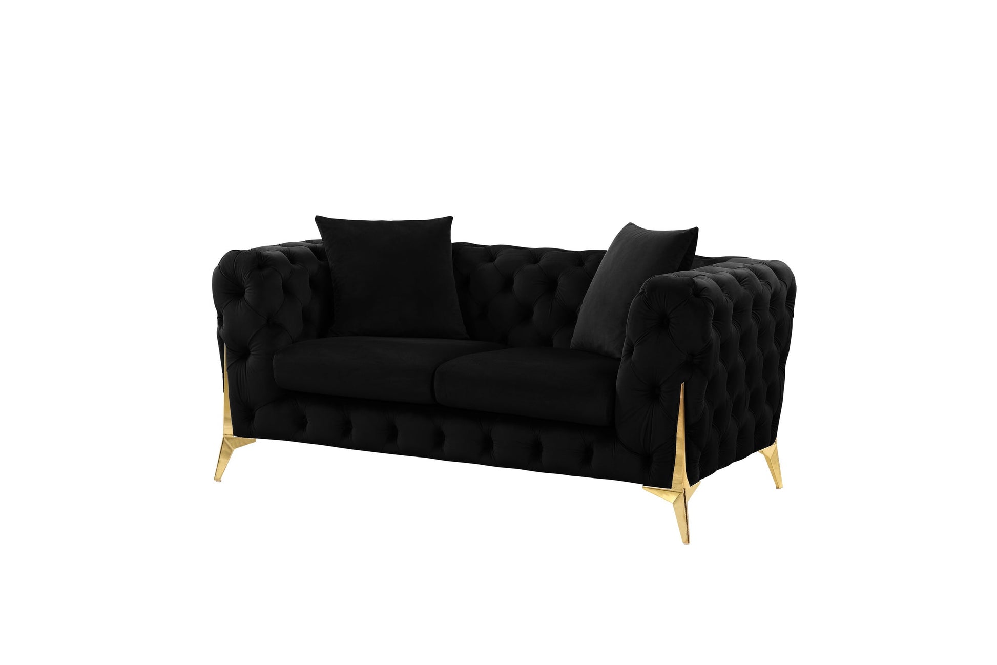 Star Black Modern Contemporary Velvet Upholstered Tufted 2Pc Sofa & Loveseat Set
