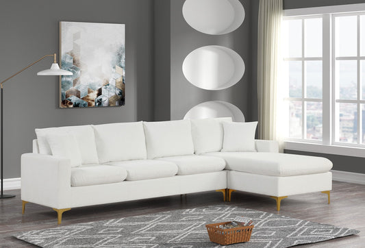 Amber Fur White Modern Contemporary Fabric Gold Metal Legs Sectional