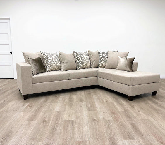 Hollywood Beige Modern Contemporary Solid Wood Thick Fabric Chenille Upholstered Sectional
