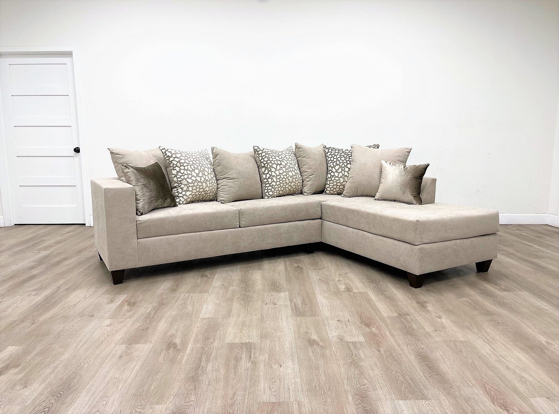 Hollywood Beige Modern Contemporary Solid Wood Thick Fabric Chenille Upholstered Sectional