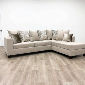 Hollywood Beige Modern Contemporary Solid Wood Thick Fabric Chenille Upholstered Sectional