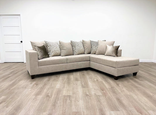 Hollywood Beige Modern Contemporary Solid Wood Thick Fabric Chenille Upholstered Sectional