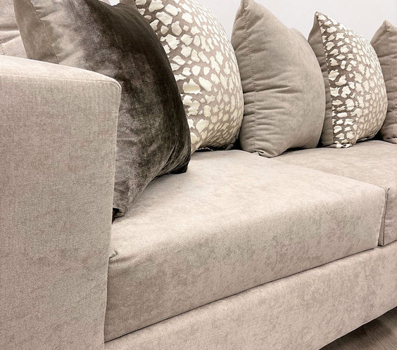 Hollywood Beige Modern Contemporary Solid Wood Thick Fabric Chenille Upholstered Sectional