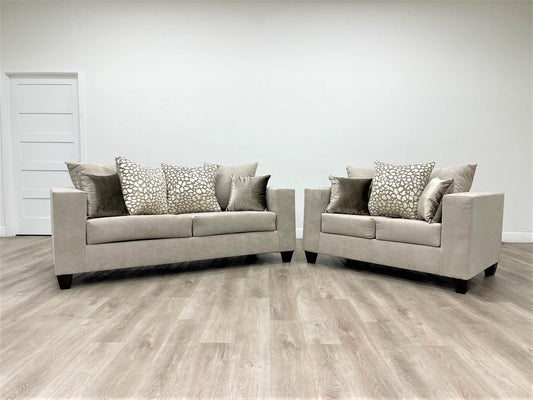 Hollywood Gold/Khaki Modern Contemporary Fabric/Velvet Sofa & Loveseat