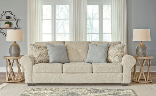 Ivory Modern Contemporary Faux Wood Fabric Upholstered Queen Sofa Sleeper