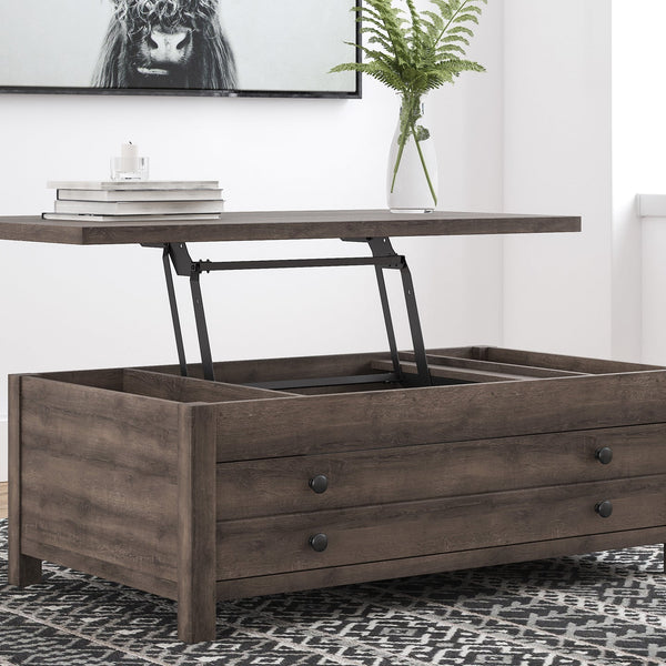 Arlenbry Gray Modern Contemporary Metal And Solid Wood Lift Top Rectangular Cocktail Table with Storage
