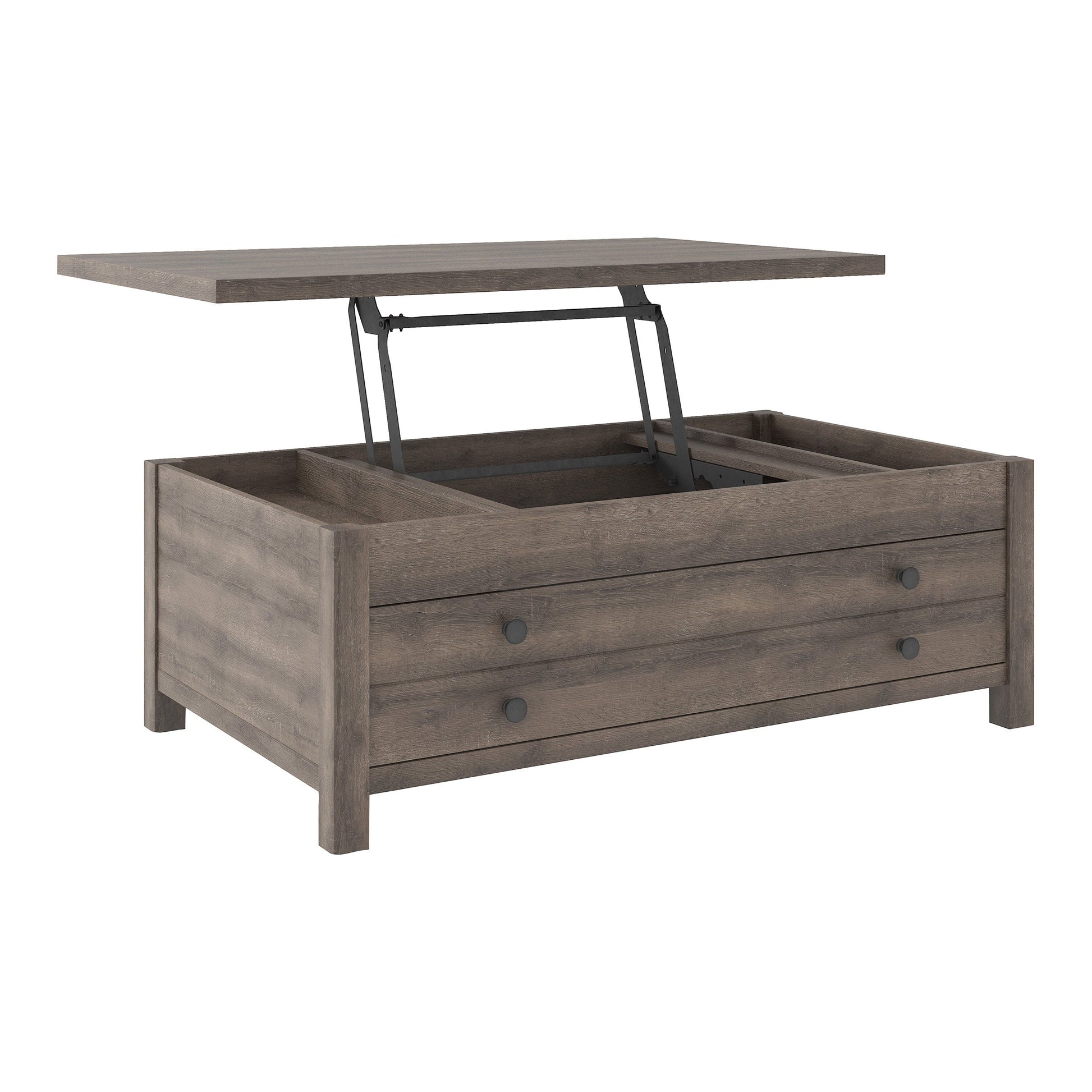Arlenbry Gray Modern Contemporary Metal And Solid Wood Lift Top Rectangular Cocktail Table with Storage