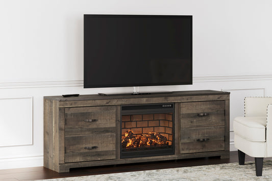 Trinell Large Brown Modern Contemporary Rustic Solid Wood TV Stand With Cabinet With Fireplace