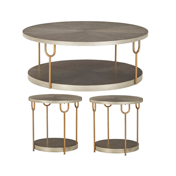 Ranoka Beige/Gold Modern Contemporary Ash Metal Wood Round Tables Set