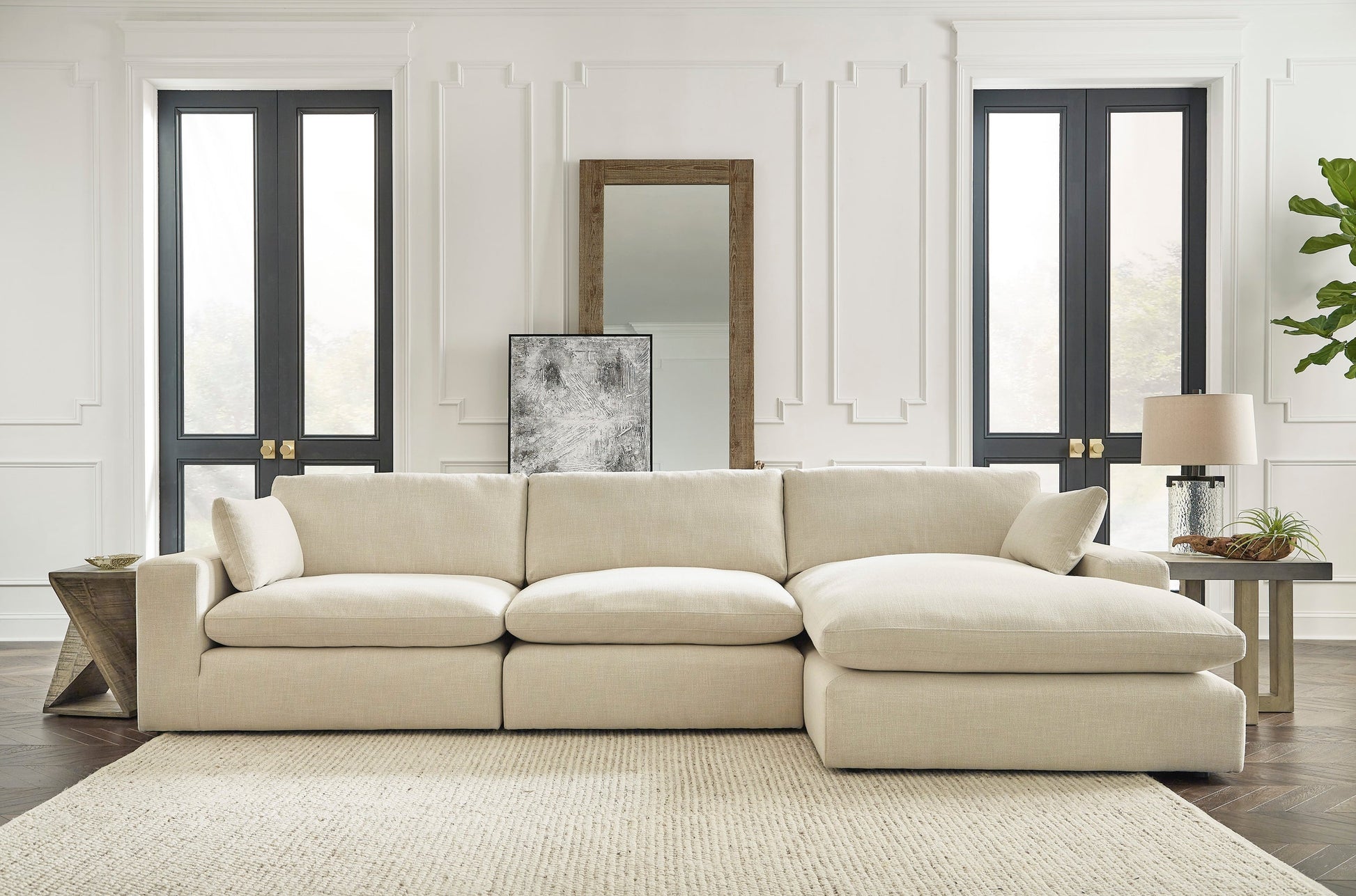 Elyza Linen Modern Contemporary Traditional Sleek Fabric Sectional Oversized, High Quality Sofaloveseat
