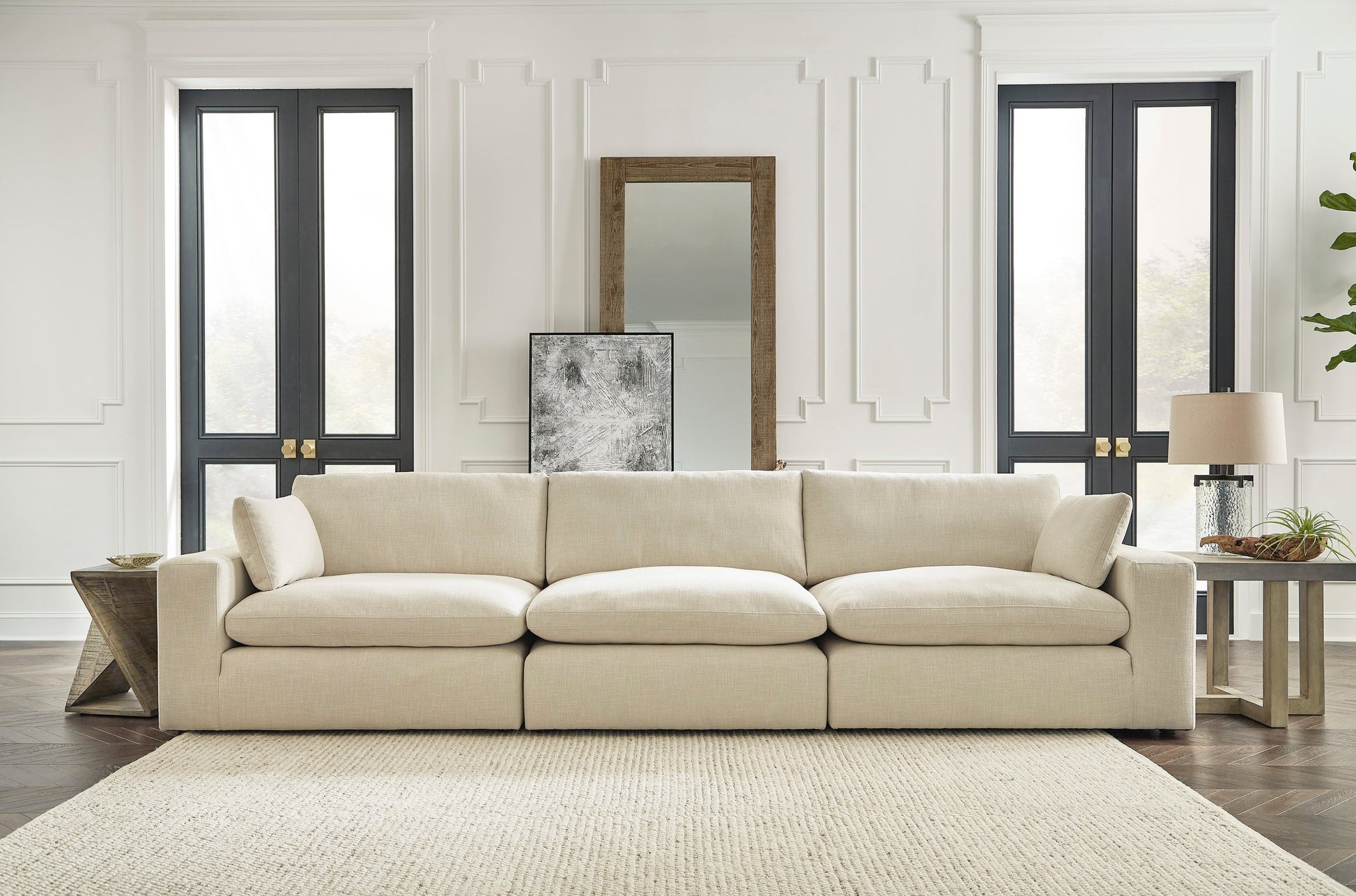 Elyza Linen Modern Contemporary Traditional Sleek Fabric Sectional Oversized, High Quality Sofaloveseat