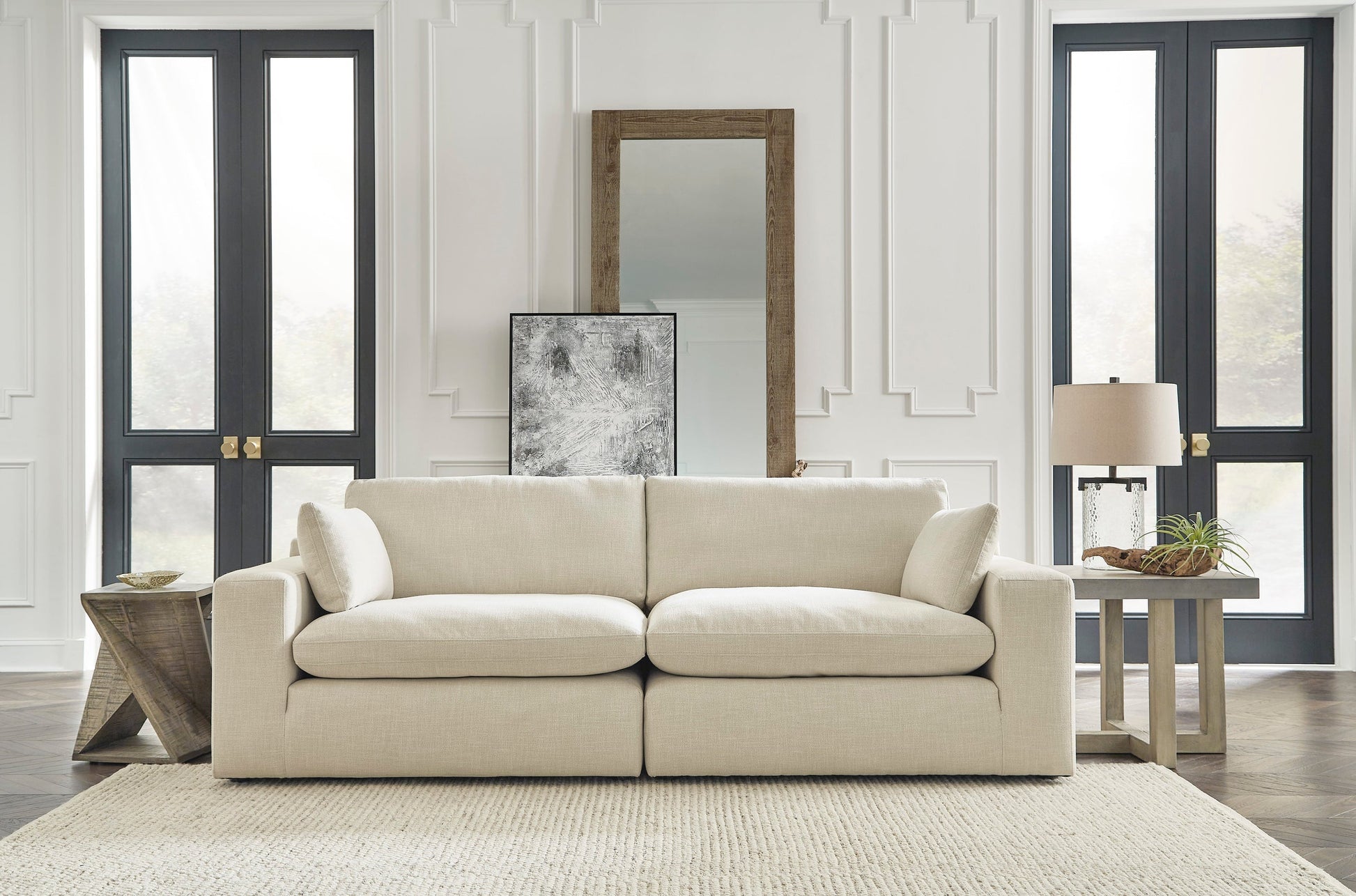 Elyza Linen Modern Contemporary Traditional Sleek Fabric Sectional Oversized, High Quality Sofaloveseat