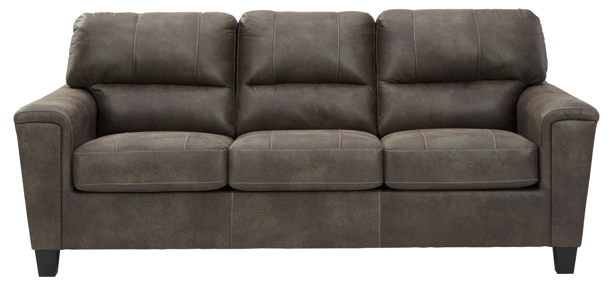 Ashley Smoke Modern Contemporary Solid Wood Faux Leather Upholstered Sofa & Loveseat Set