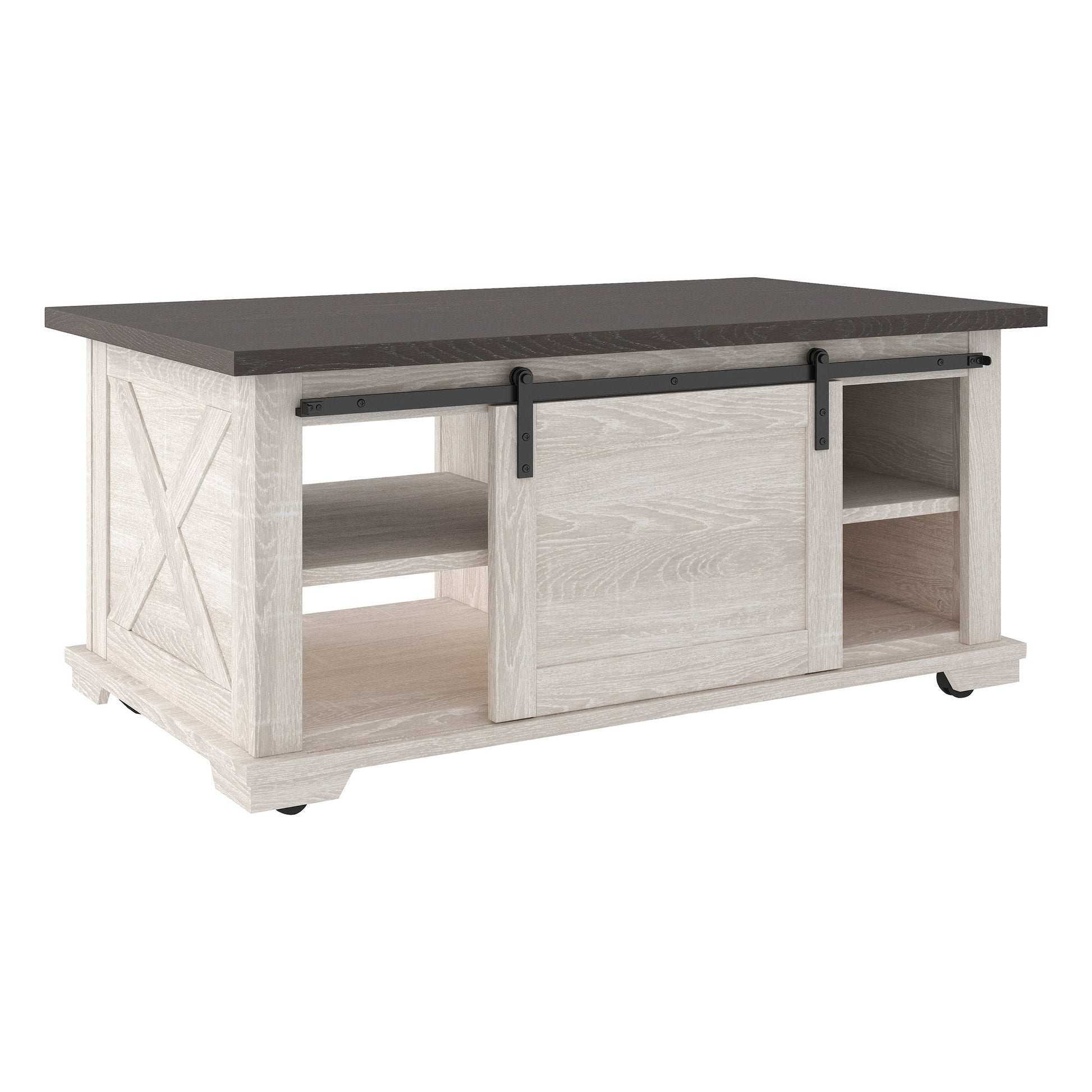 Two Tone Gray/Antique White Contemporary Lift Top Storage Rectangular Cocktail Table