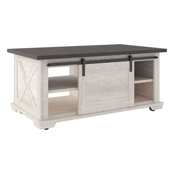 Two Tone Gray/Antique White Contemporary Lift Top Storage Rectangular Cocktail Table