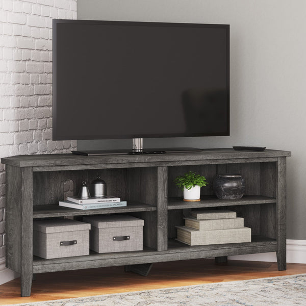 Arlenbry Gray Modern Contemporary Transitional Wood Corner TV Stand With Storage