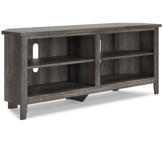 Arlenbry Gray Modern Contemporary Transitional Wood Corner TV Stand With Storage