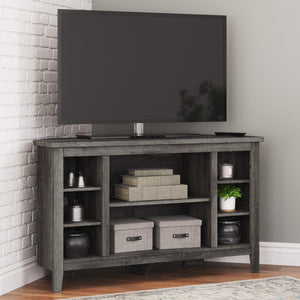 Upgrade your space with the Arlenbry Large Gray Corner TV Stand from Moda Home Furniture. A stylish solid wood design with cabinets for extra storage.