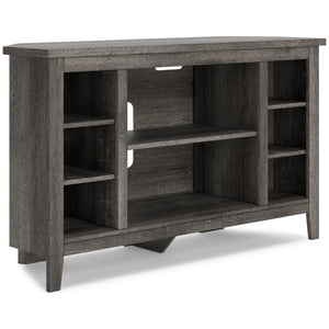 Arlenbry Large Gray Modern Transitional Solid Wood Corner TV Stand with Cabinet