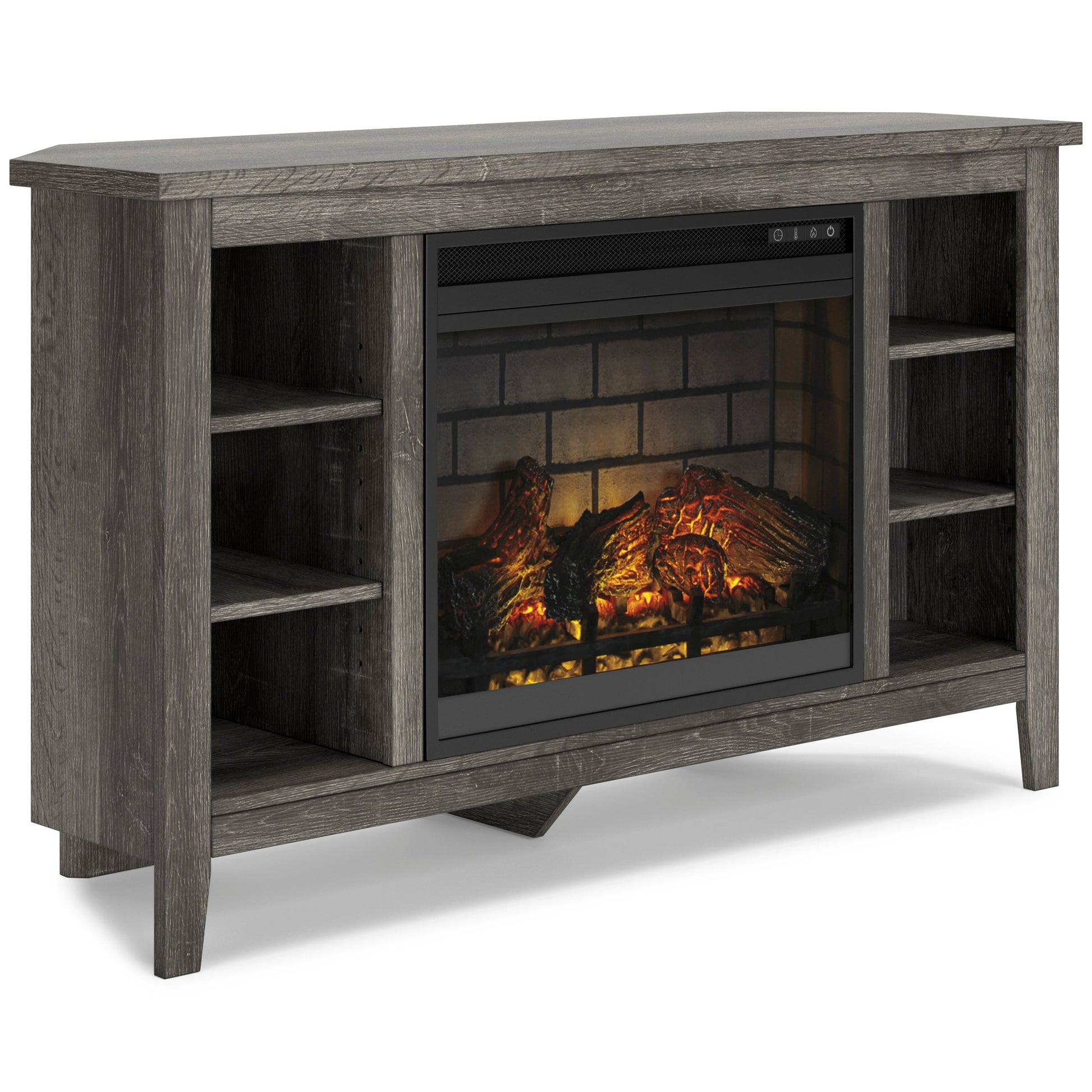 Arlenbry Large Gray Modern Transitional Solid Wood Corner TV Stand with Cabinet With Fireplace